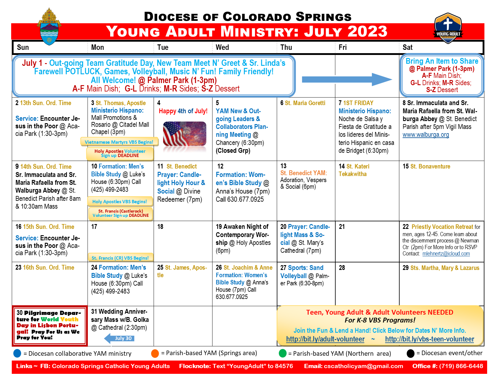 Colorado Springs Young Adult Ministry July 2023 Events